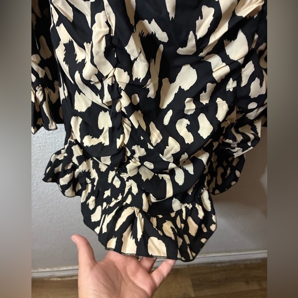 🆕Yozy Long Sleeve Stand Collar Mock Neck Flounce Sleeve Ruched Ruffle Dress L🆕 - Picture 10 of 16